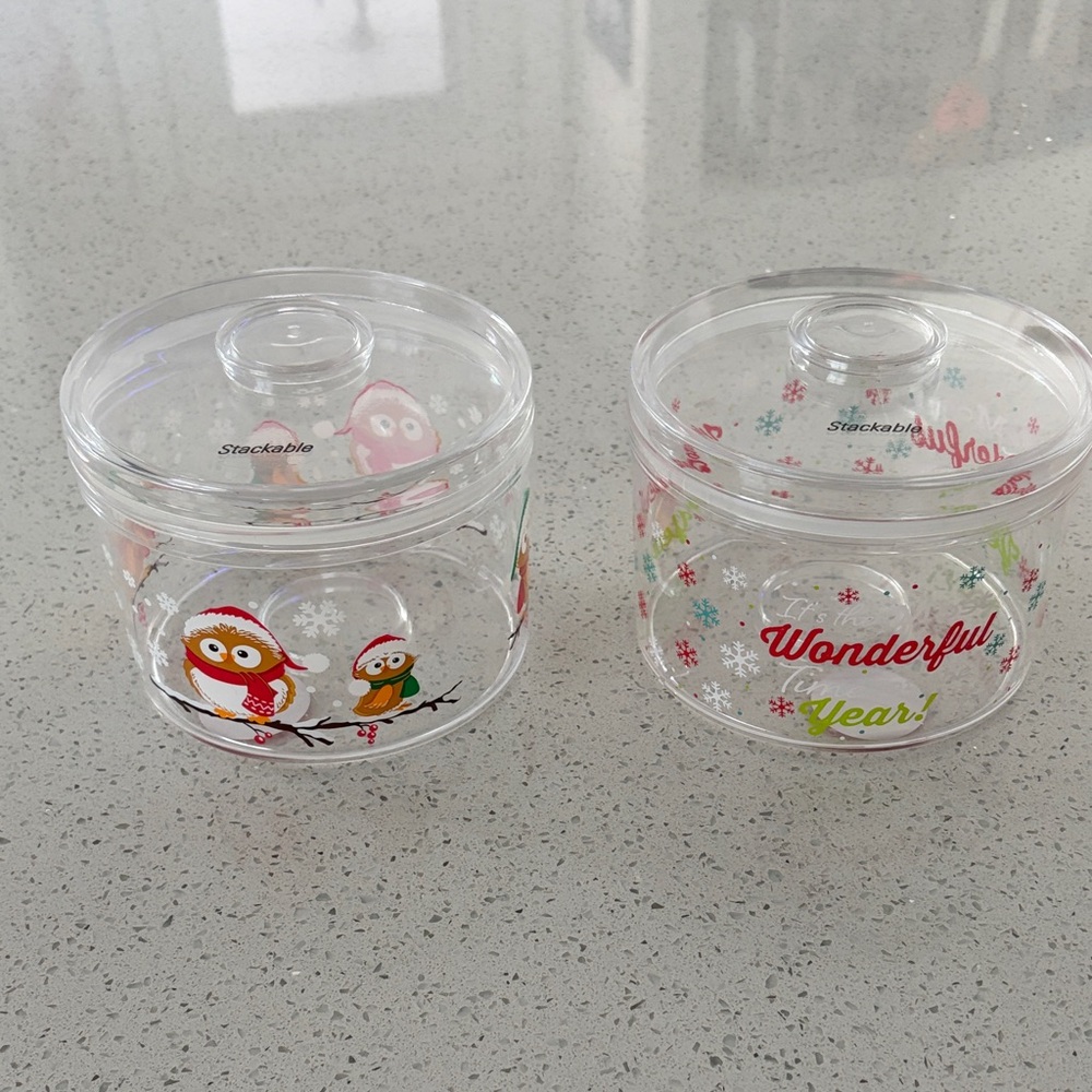 Set of 2 Holiday Stacking Storage Containers - Clear with Festive Design